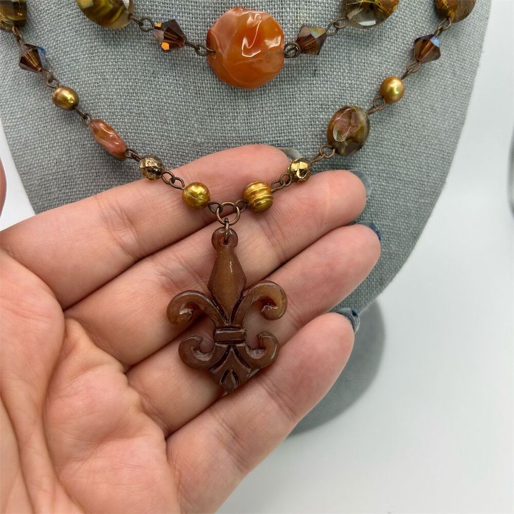 Layered Orange Stone Quartz Statement Necklace Wi… - image 3